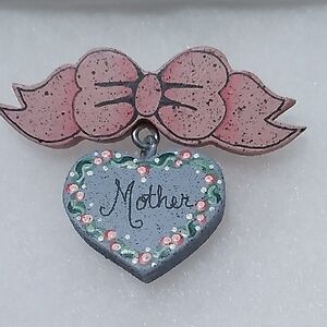 Pink Bow and Heart 'Mother' Brooch